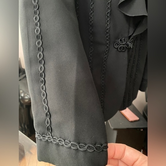 OSCAR de la Renta Black Braided Gothic Military Ruffle Front Jacket Sz US 12 - Picture 10 of 12